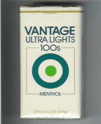 Vantage Ultra Lights 100s Menthol soft box cigarettes 10 cartons